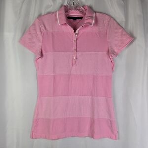 Tommy Hilfiger Womens Y2K Pink Polkadot Striped Stretch Polo Shirt Size Small